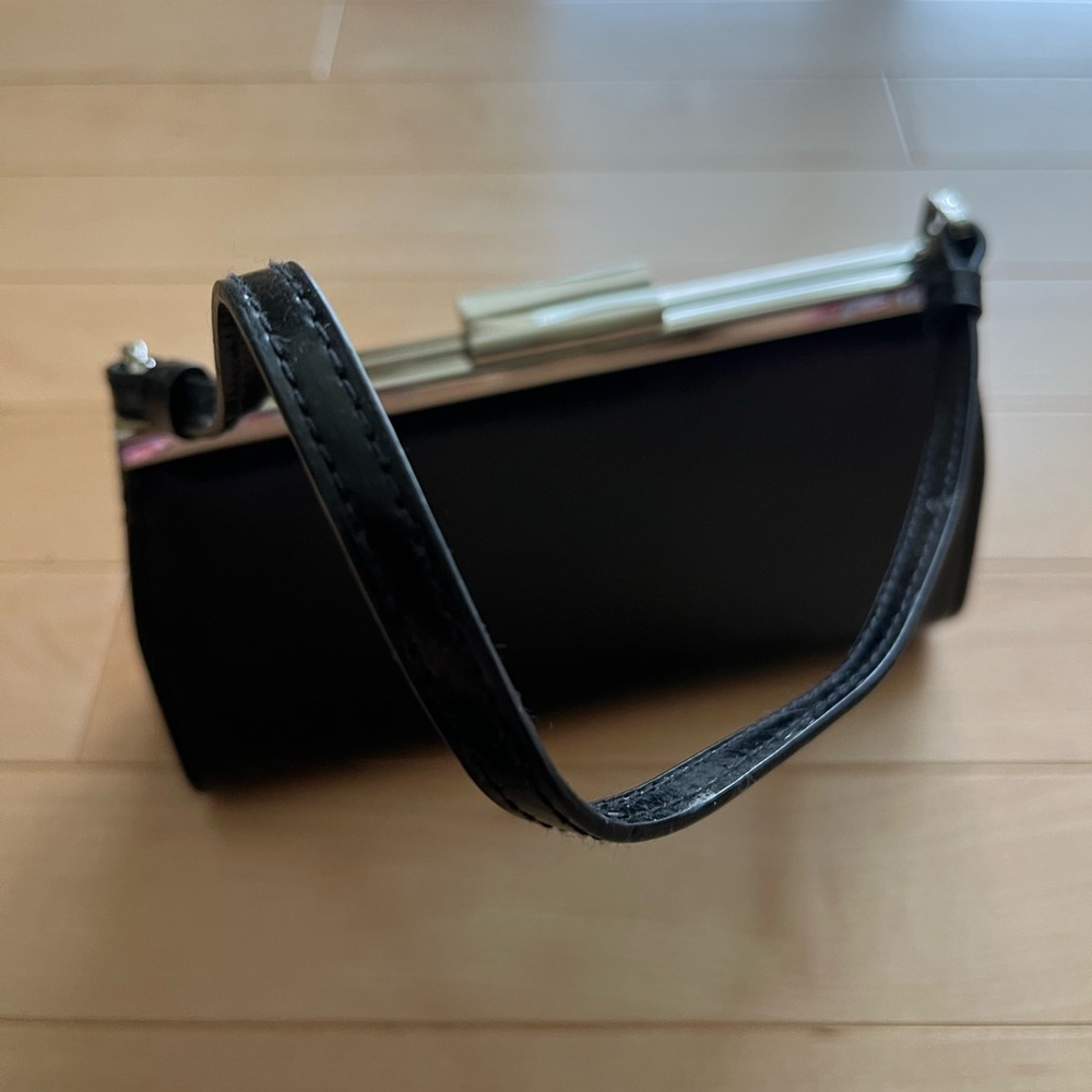 Aldo Black Leather Wristlet Clutch with Silver Frame